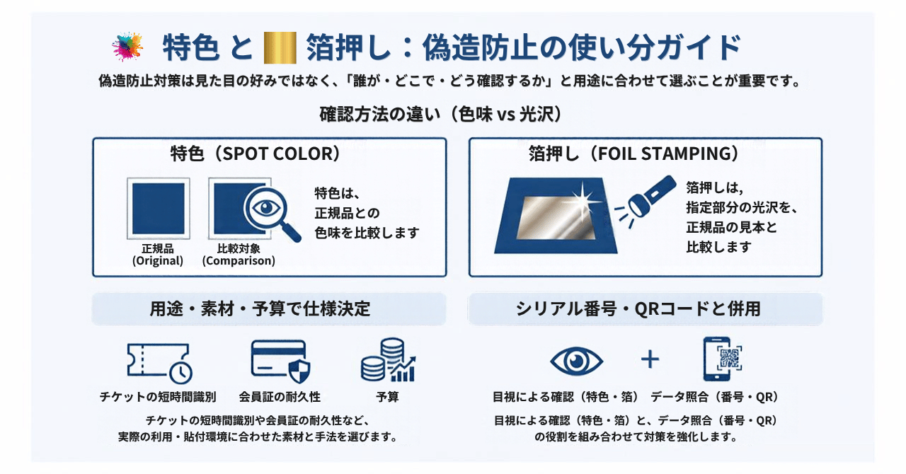 偽造防止のための特色印刷と箔押し、使い分けガイド